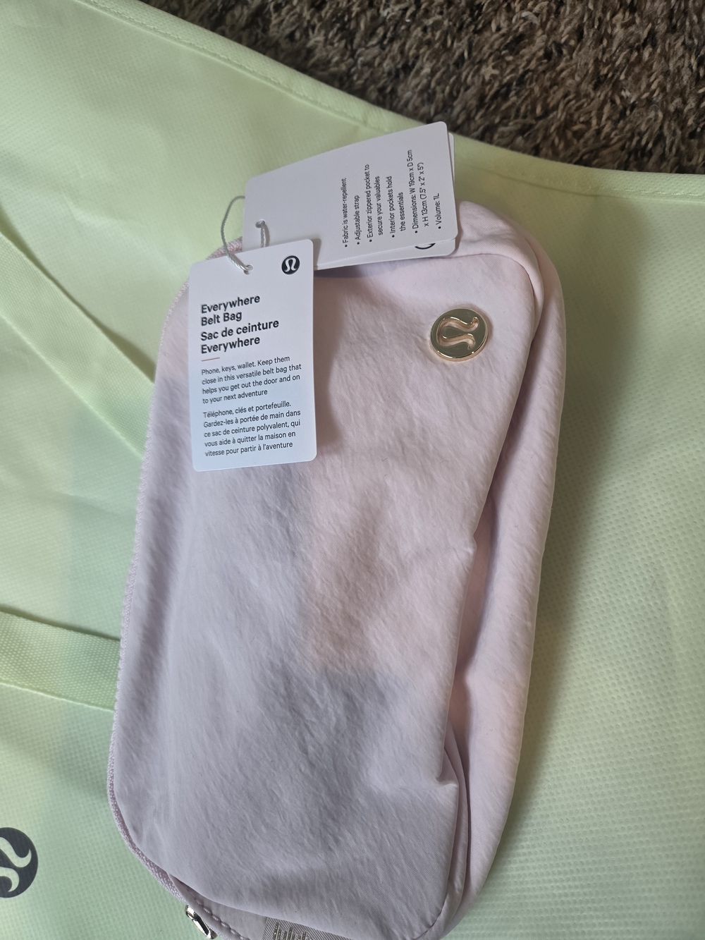 lululemon athletica Light Pink Belt Bag with Pale Green Tote